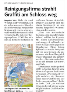Kostenlose Säuberung - Reinigungsfirma strahlt Graffiti am Schloss weg - Bergedorfer Zeitung - HDGG